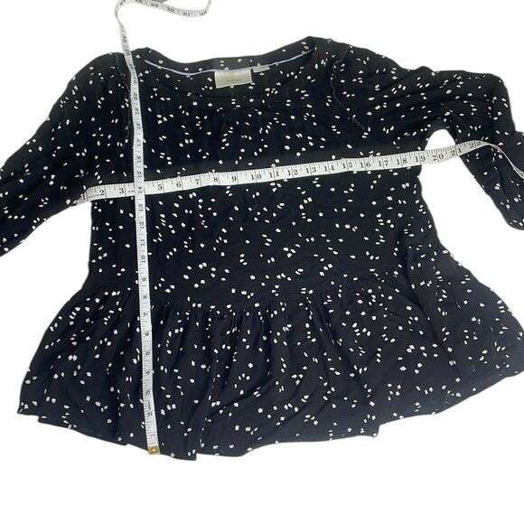 Maeve Anthropologie Cheyenne Black and White Peplum Blouse Long Sleeve - Picture 6 of 11
